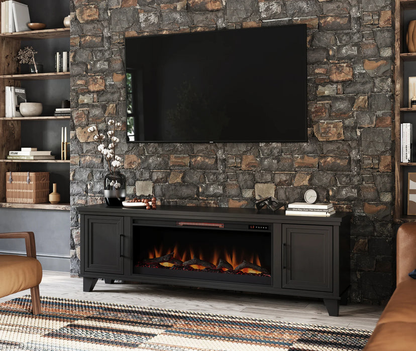 Realcozy 78-inch Sonoma Fireplace TV Stand, Handcrafted in USA, Real Wood, Fits TVs up to 90", Built-In Infrared Heater, Flame Customization, Minimal Assembly