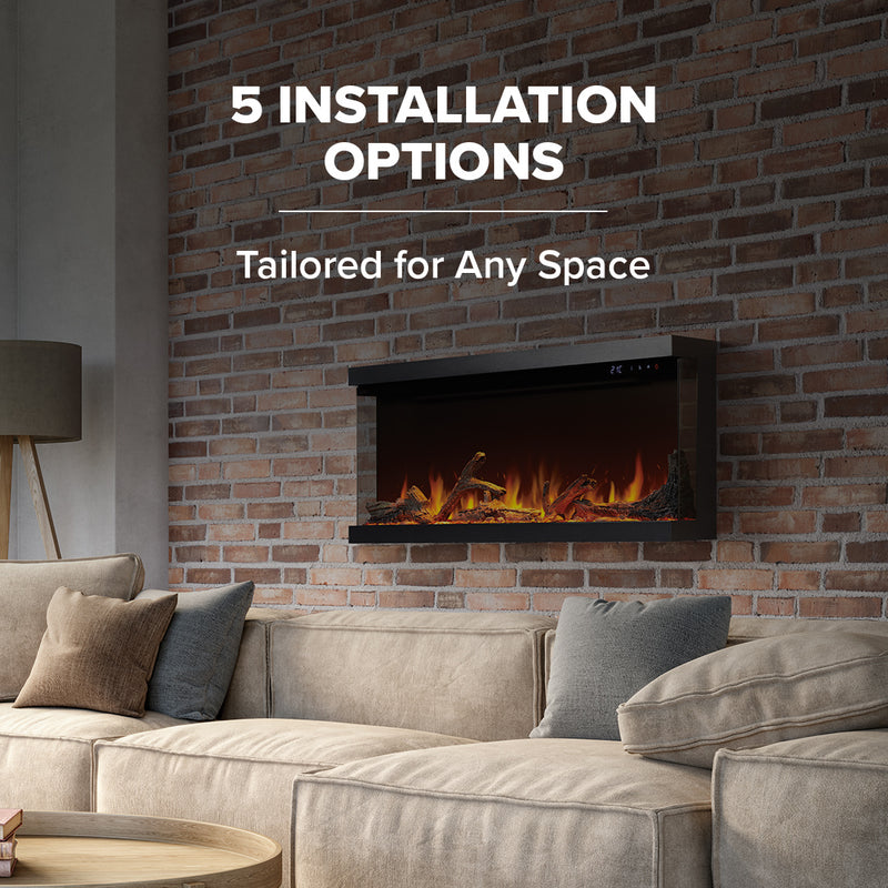 Napoleon Astound FlexMount 50" Electric Fireplace – Wall Mounted, Partial or Full Recess Install, 1/2/3-Sided Viewing Configuration, Spark Flame Visuals, Smart App & Voice Control, 10,000 BTU Heat, Beach Fire Logs & Woodland Kit Included