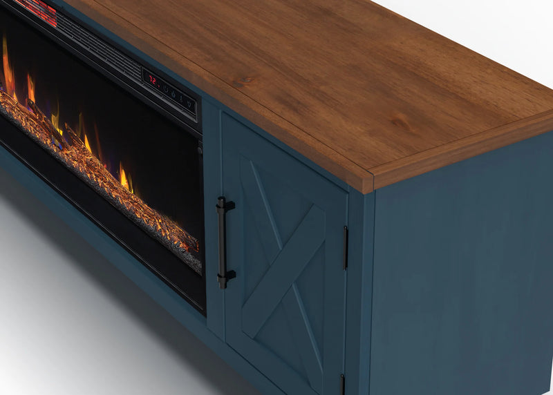 Realcozy 78-Inch Liberty Fireplace TV Stand, Handcrafted, Fits Up to 90" TV, Real Wood, Built-In Infrared Heater, Custom Flame Effects, No Assembly Required
