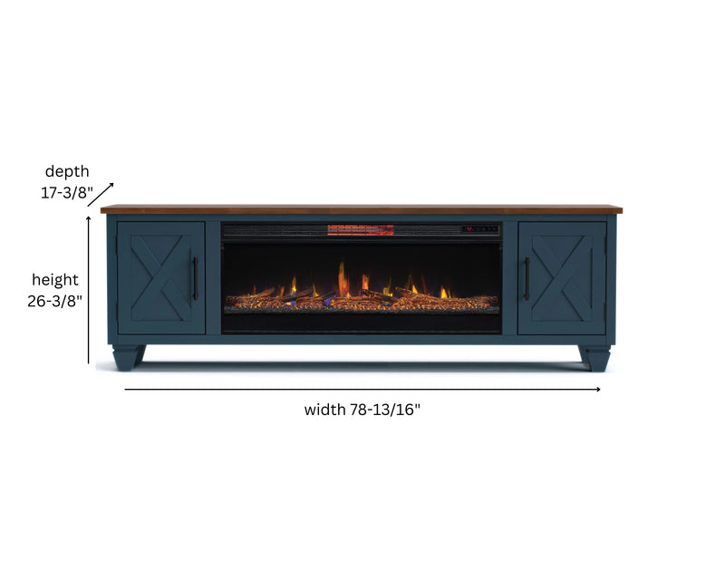 Realcozy 78-Inch Liberty Fireplace TV Stand, Handcrafted, Fits Up to 90" TV, Real Wood, Built-In Infrared Heater, Custom Flame Effects, No Assembly Required