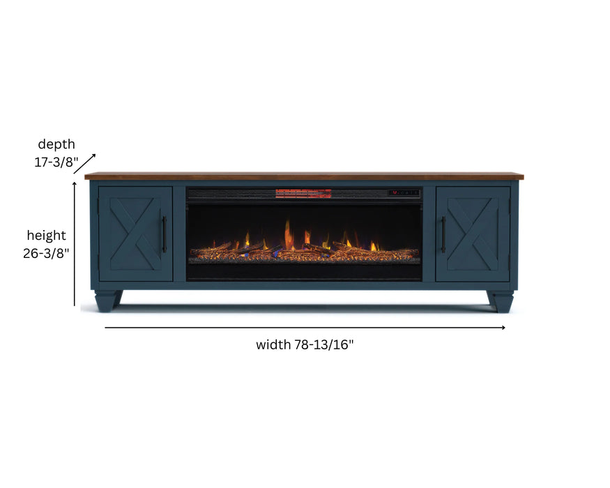 Realcozy 78-Inch Liberty Fireplace TV Stand, Handcrafted, Fits Up to 90" TV, Real Wood, Built-In Infrared Heater, Custom Flame Effects, No Assembly Required