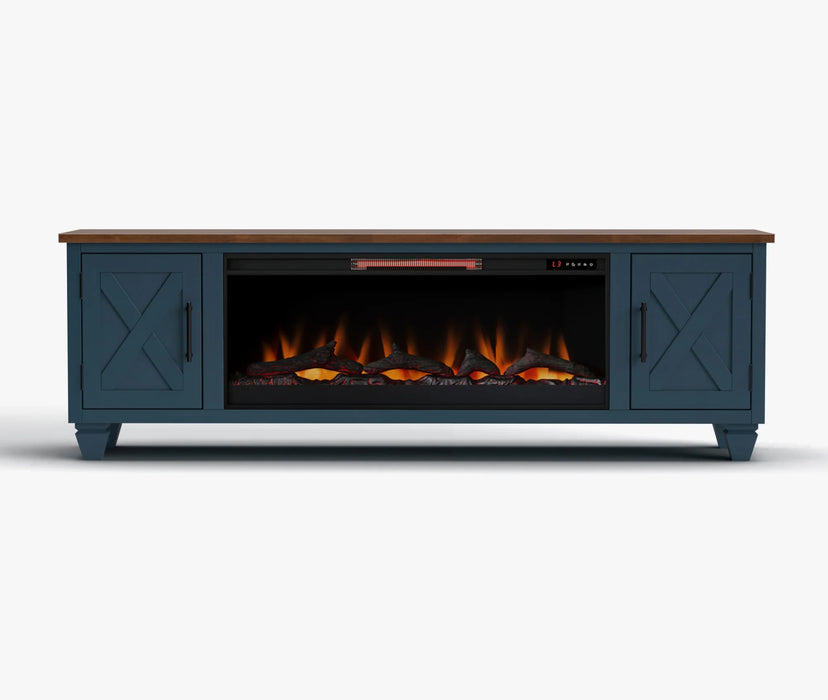 Realcozy 78-Inch Liberty Fireplace TV Stand, Handcrafted, Fits Up to 90" TV, Real Wood, Built-In Infrared Heater, Custom Flame Effects, No Assembly Required