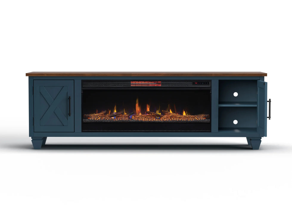 Realcozy 78-Inch Liberty Fireplace TV Stand, Handcrafted, Fits Up to 90" TV, Real Wood, Built-In Infrared Heater, Custom Flame Effects, No Assembly Required
