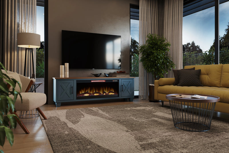 Realcozy 78-Inch Liberty Fireplace TV Stand, Handcrafted, Fits Up to 90" TV, Real Wood, Built-In Infrared Heater, Custom Flame Effects, No Assembly Required