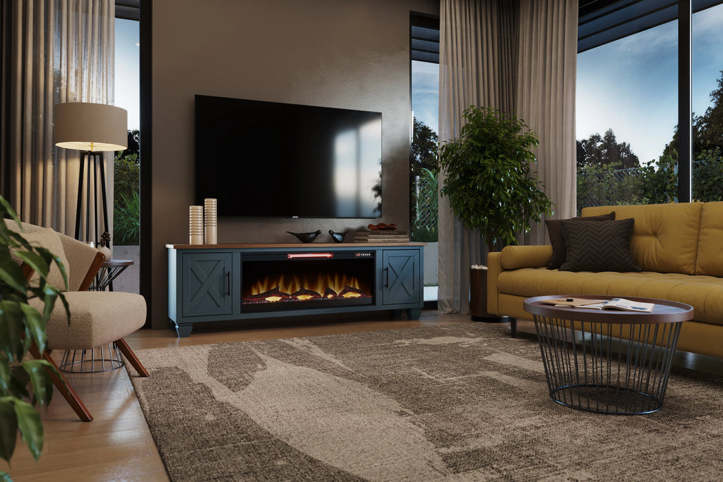 Realcozy 78-Inch Liberty Fireplace TV Stand, Handcrafted, Fits Up to 90" TV, Real Wood, Built-In Infrared Heater, Custom Flame Effects, No Assembly Required
