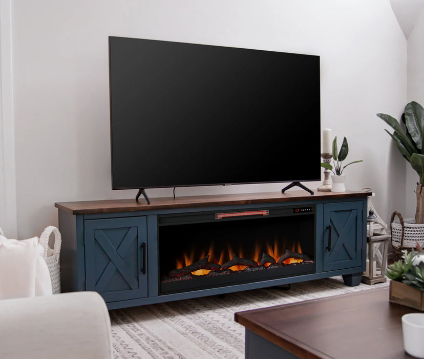 Realcozy 78-Inch Liberty Fireplace TV Stand, Handcrafted, Fits Up to 90" TV, Real Wood, Built-In Infrared Heater, Custom Flame Effects, No Assembly Required