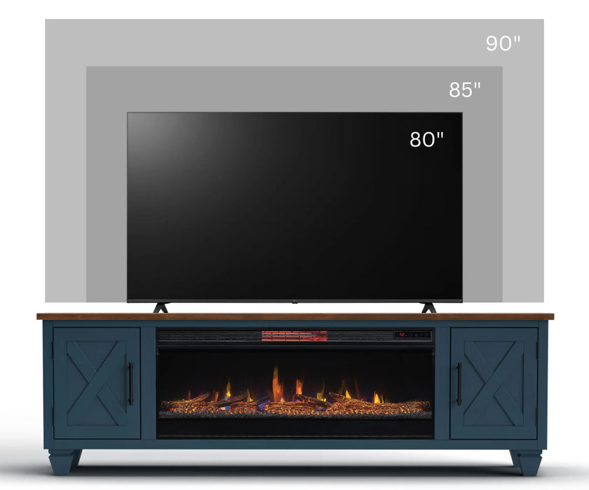 Realcozy 78-Inch Liberty Fireplace TV Stand, Handcrafted, Fits Up to 90" TV, Real Wood, Built-In Infrared Heater, Custom Flame Effects, No Assembly Required