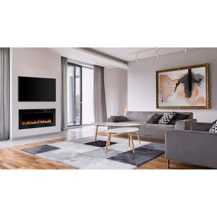 SimpliFire Allusion Recessed Linear Electric Fireplace Remote and Clear Crystal Media Included, Adjustable Flames and Heat, Wall Mount Option Available