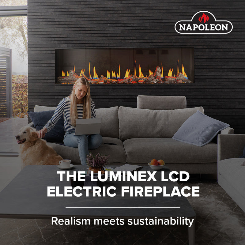 Napoleon Luminex 65-inch Built-In LCD Electric Fireplace, Multi-Sided Install, Realistic Gas/Wood Flames, Crackling Sound, 10,000 BTU Heat, App & Voice Control, Tinted Glass, Remote Included, Beach Fire Logs & Woodland Media Kit Included