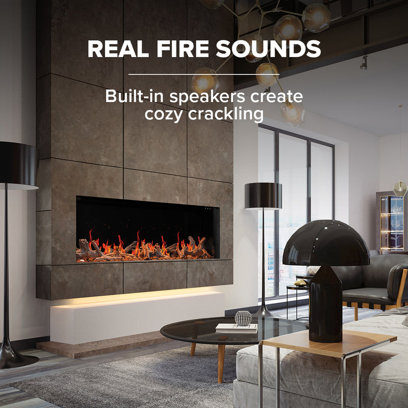 Napoleon Luminex 65-inch Built-In LCD Electric Fireplace, Multi-Sided Install, Realistic Gas/Wood Flames, Crackling Sound, 10,000 BTU Heat, App & Voice Control, Tinted Glass, Remote Included, Beach Fire Logs & Woodland Media Kit Included