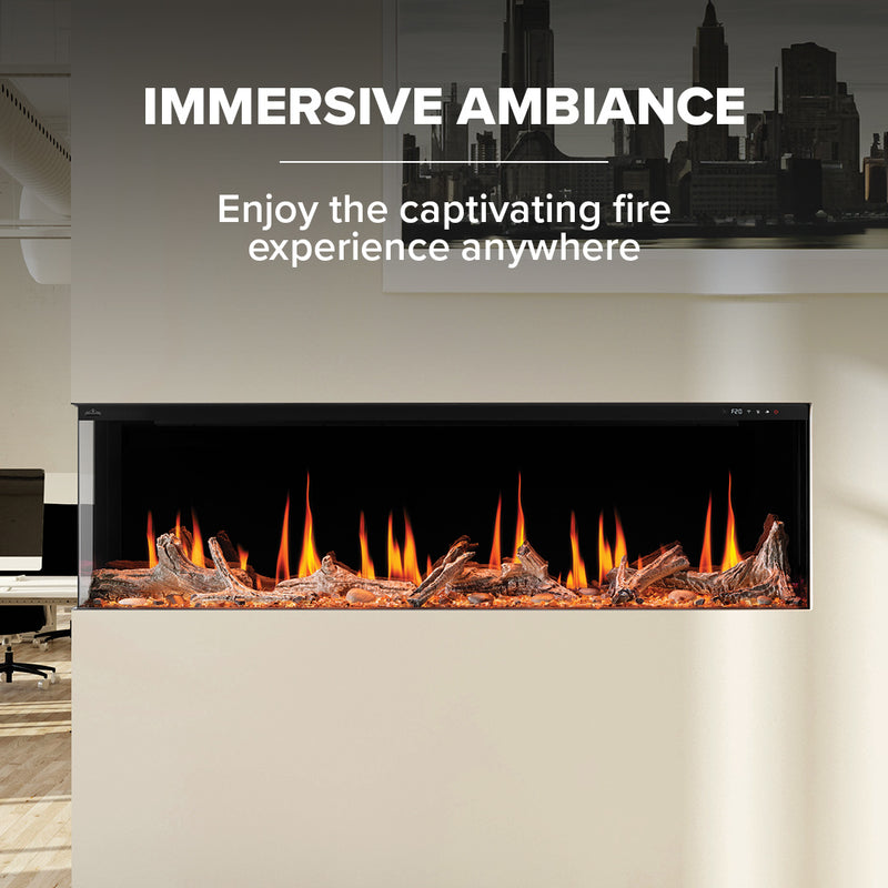 Napoleon Luminex 65-inch Built-In LCD Electric Fireplace, Multi-Sided Install, Realistic Gas/Wood Flames, Crackling Sound, 10,000 BTU Heat, App & Voice Control, Tinted Glass, Remote Included, Beach Fire Logs & Woodland Media Kit Included