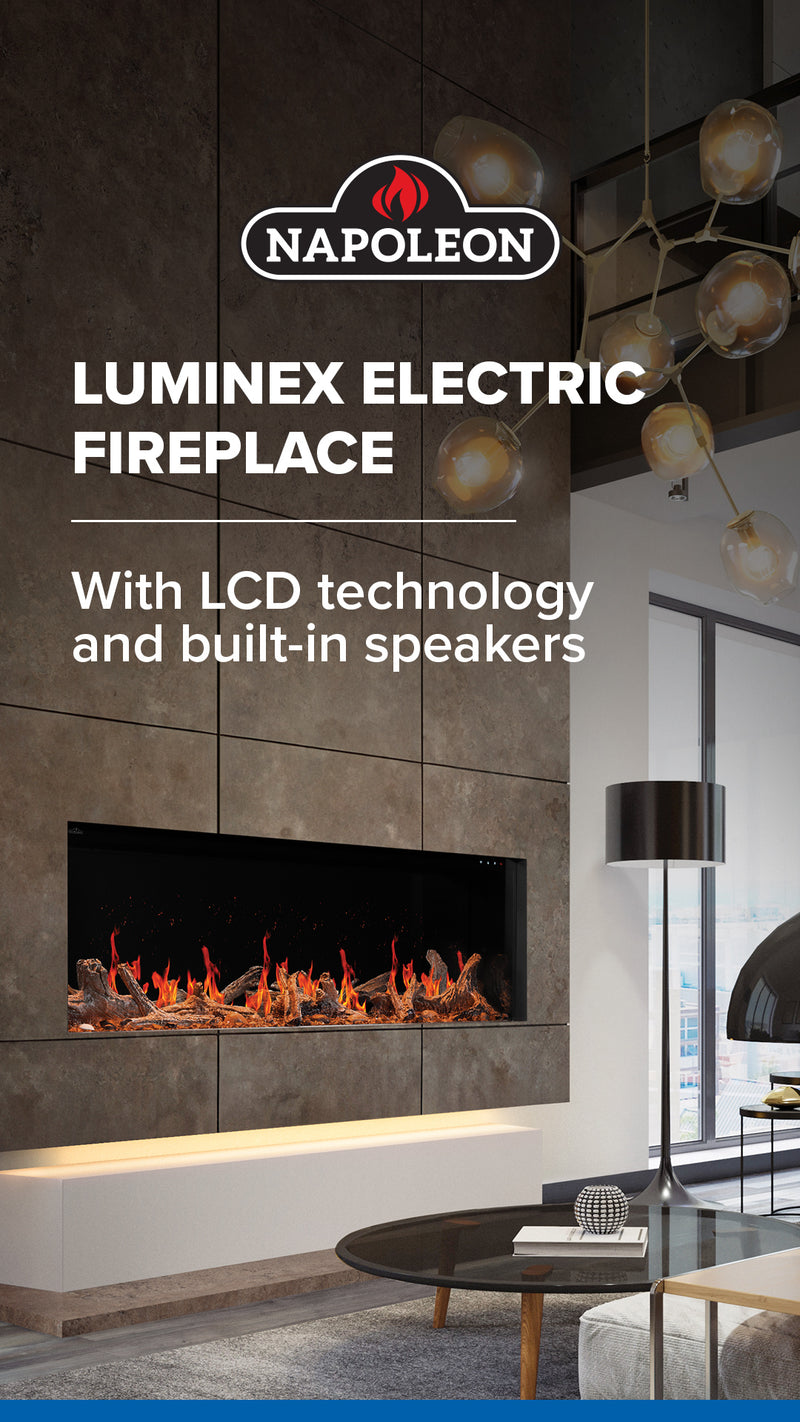 Napoleon Luminex 65-inch Built-In LCD Electric Fireplace, Multi-Sided Install, Realistic Gas/Wood Flames, Crackling Sound, 10,000 BTU Heat, App & Voice Control, Tinted Glass, Remote Included, Beach Fire Logs & Woodland Media Kit Included