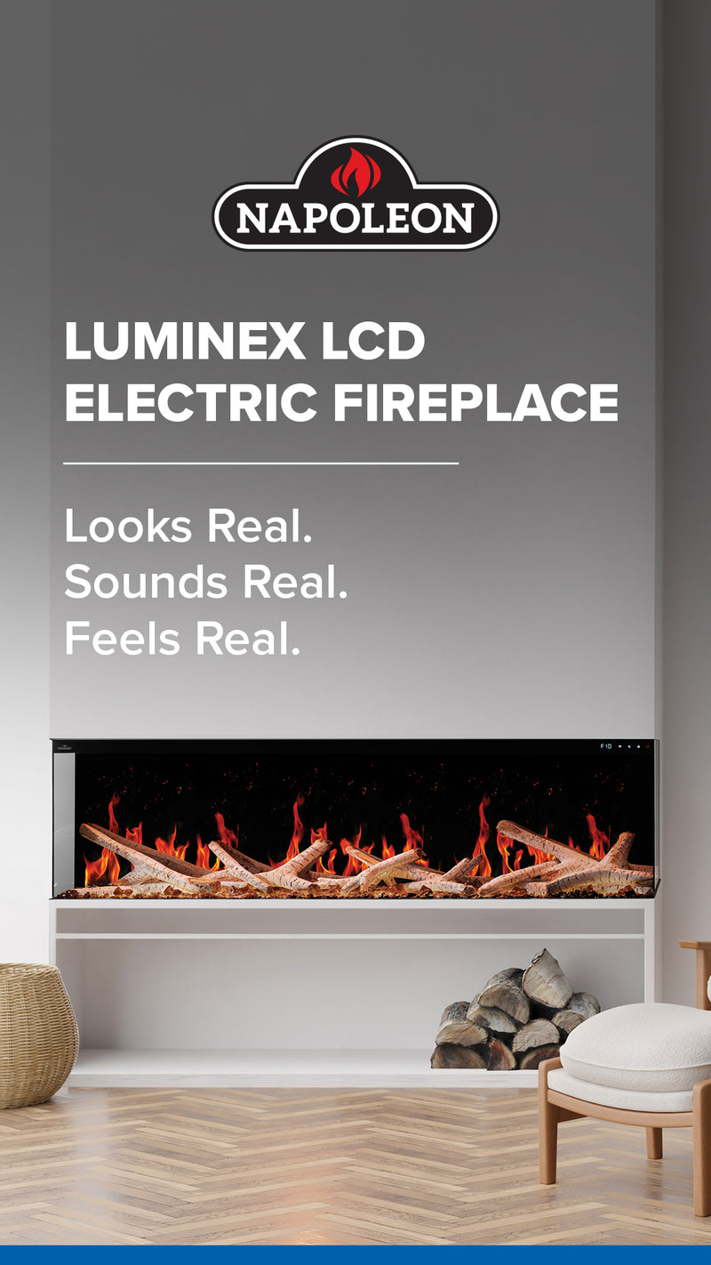 Napoleon Luminex 65-inch Built-In LCD Electric Fireplace, Multi-Sided Install, Realistic Gas/Wood Flames, Crackling Sound, 10,000 BTU Heat, App & Voice Control, Tinted Glass, Remote Included, Beach Fire Logs & Woodland Media Kit Included