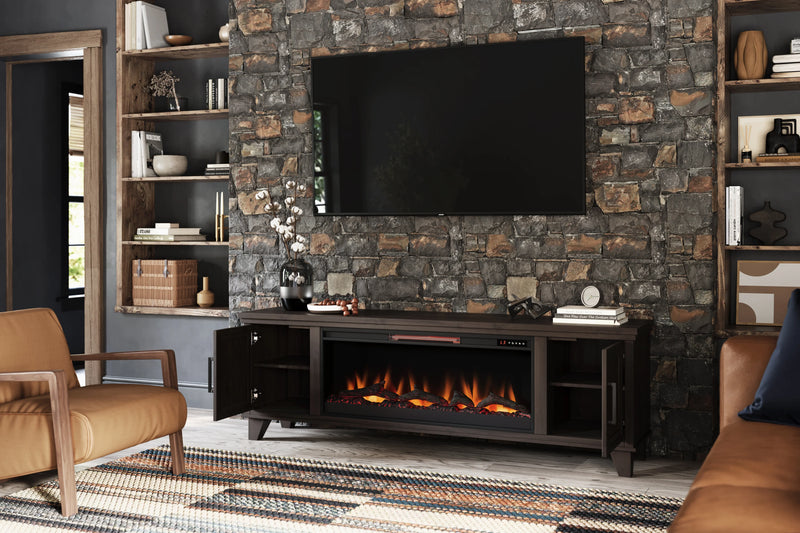 Realcozy 78-inch Sonoma Fireplace TV Stand, Handcrafted in USA, Real Wood, Fits TVs up to 90", Built-In Infrared Heater, Flame Customization, Minimal Assembly