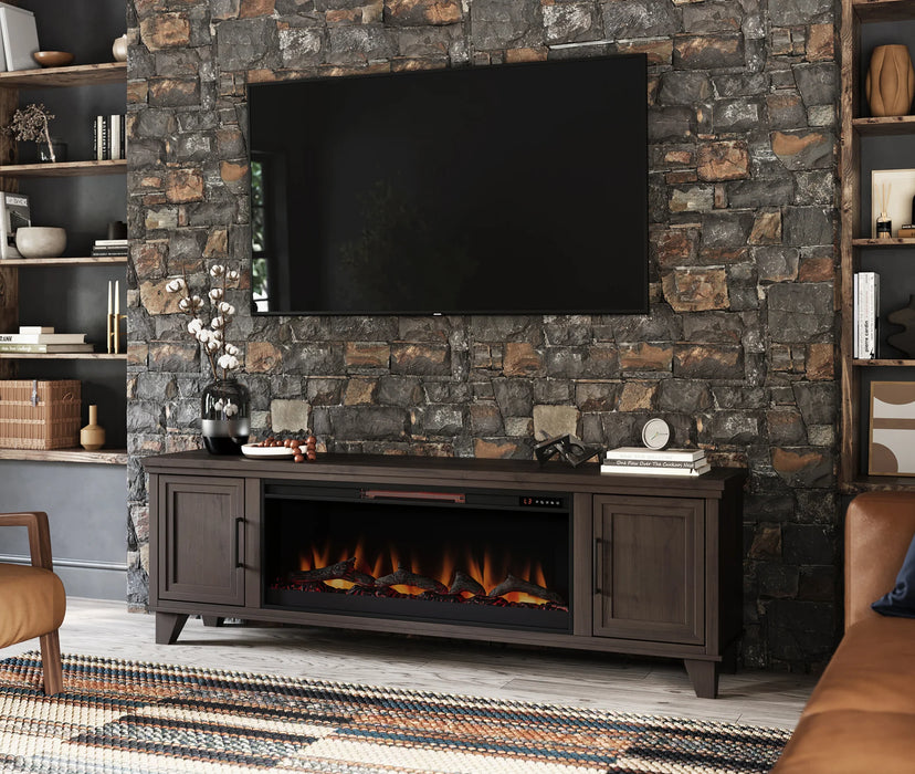 Realcozy 78-inch Sonoma Fireplace TV Stand, Handcrafted in USA, Real Wood, Fits TVs up to 90", Built-In Infrared Heater, Flame Customization, Minimal Assembly