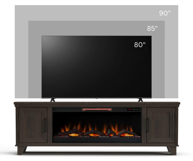 Realcozy 78-inch Sonoma Fireplace TV Stand, Handcrafted in USA, Real Wood, Fits TVs up to 90", Built-In Infrared Heater, Flame Customization, Minimal Assembly