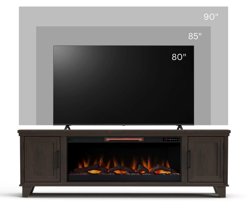 Realcozy 78-inch Sonoma Fireplace TV Stand, Handcrafted in USA, Real Wood, Fits TVs up to 90", Built-In Infrared Heater, Flame Customization, Minimal Assembly