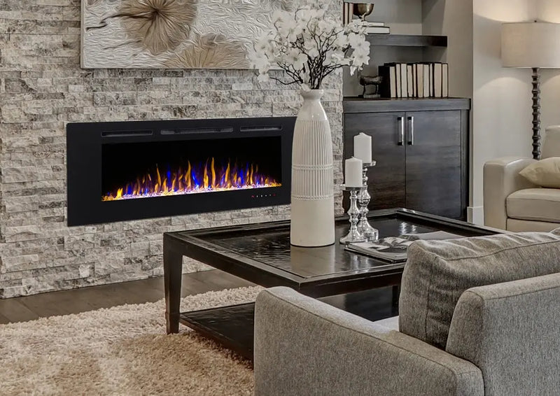 Modern Flames Challenger Flush Mount Electric Fireplace, Available in 50" 60", 10 Flame Colors, 5,000 BTU Heater, Wall-Mount or Recessed Installation