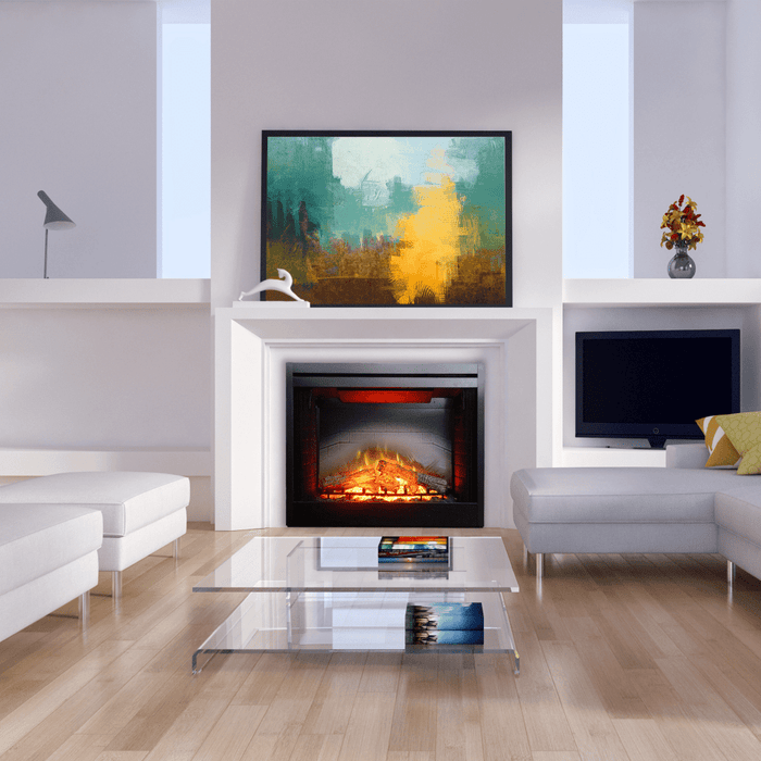 Empire 39-inch Electric Fireplace Nexfire, Traditional Design, Glowing Logs, Brick Liner, Mesh Pull Screen EF39