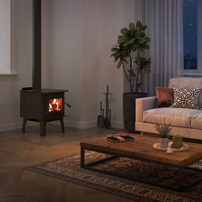 Osburn 950 Small Wood Burning Stove, 45,000 BTU, Heats 1200 sq ft, Eco-Friendly EPA Phase II, Modern Design