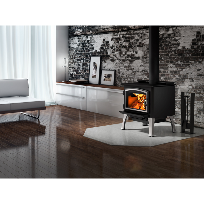 Osburn 2000 Small Wood Burning Stove, 75,000 BTU, Heats 500-2100 sq ft, 1.54 g/h Emissions, Modern Cast Iron Door