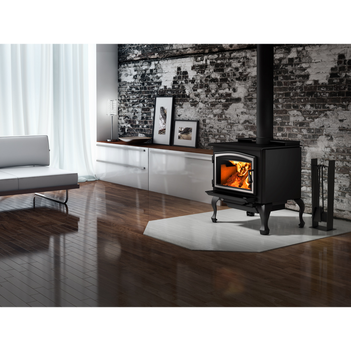 Osburn 2000 Small Wood Burning Stove, 75,000 BTU, Heats 500-2100 sq ft, 1.54 g/h Emissions, Modern Cast Iron Door