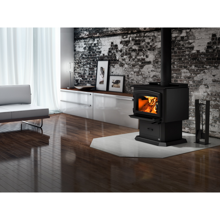 Osburn 2000 Small Wood Burning Stove, 75,000 BTU, Heats 500-2100 sq ft, 1.54 g/h Emissions, Modern Cast Iron Door