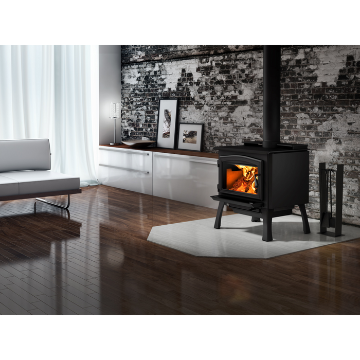 Osburn 2000 Small Wood Burning Stove, 75,000 BTU, Heats 500-2100 sq ft, 1.54 g/h Emissions, Modern Cast Iron Door