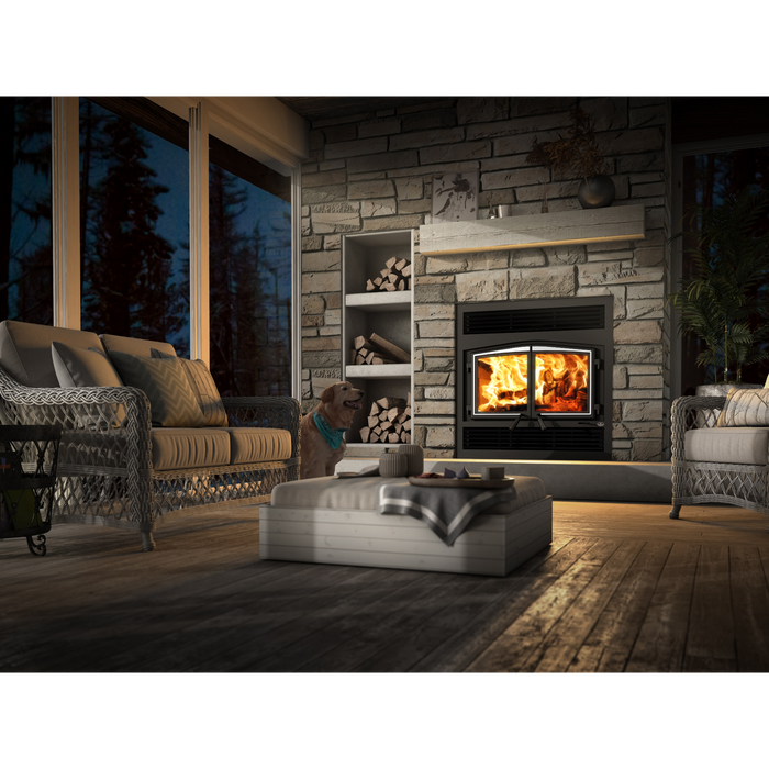 Osburn Stratford II Wood Burning Fireplace Insert - 80K BTU, Heats 750-2,200 Sq Ft, Eco-Friendly, Large Firebox