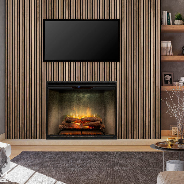 Dimplex Revillusion 36-Inch Portrait Electric Fireplace Insert with Front Glass and Plug Kit – Heats Up to 1,000 Sq. Ft., Multi-Color Flame and Lighting, Herringbone or Weathered Concrete Interior