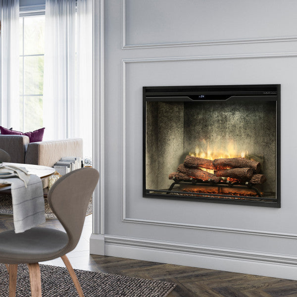 Dimplex Revillusion 36-Inch Portrait Electric Fireplace Insert with Front Glass and Plug Kit – Heats Up to 1,000 Sq. Ft., Multi-Color Flame and Lighting, Herringbone or Weathered Concrete Interior