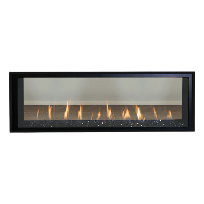 Superior 60 inch Linear Direct Vent Gas Fireplace DRL6060, Natural Gas, Frameless Design, Expansive Viewing Area, Adjustable Flame Modulation, Ceramic Glass, Remote Control Operation, Safety Shut-Off, and Reliable Year-Round Performance