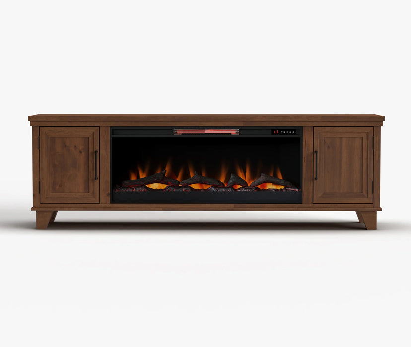 Realcozy 78-inch Sonoma Fireplace TV Stand, Handcrafted in USA, Real Wood, Fits TVs up to 90", Built-In Infrared Heater, Flame Customization, Minimal Assembly