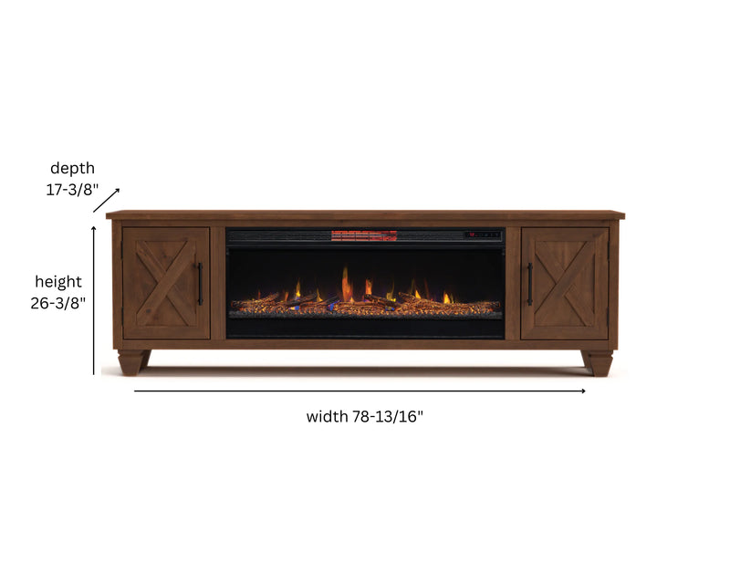 Realcozy 78-Inch Liberty Fireplace TV Stand, Handcrafted, Fits Up to 90" TV, Real Wood, Built-In Infrared Heater, Custom Flame Effects, No Assembly Required