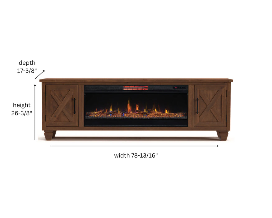 Realcozy 78-Inch Liberty Fireplace TV Stand, Handcrafted, Fits Up to 90" TV, Real Wood, Built-In Infrared Heater, Custom Flame Effects, No Assembly Required
