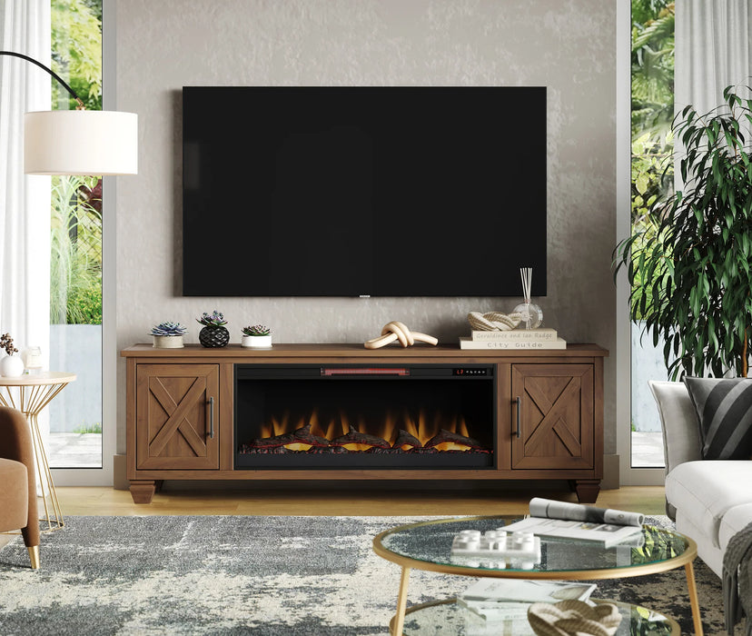 Realcozy 78-Inch Liberty Fireplace TV Stand, Handcrafted, Fits Up to 90" TV, Real Wood, Built-In Infrared Heater, Custom Flame Effects, No Assembly Required