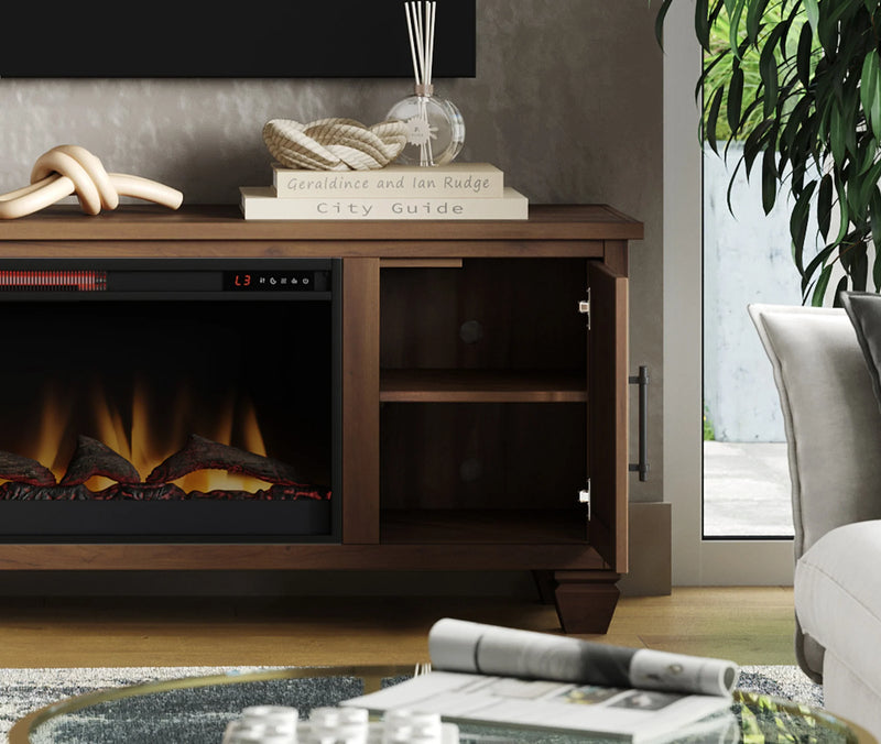 Realcozy 78-Inch Liberty Fireplace TV Stand, Handcrafted, Fits Up to 90" TV, Real Wood, Built-In Infrared Heater, Custom Flame Effects, No Assembly Required