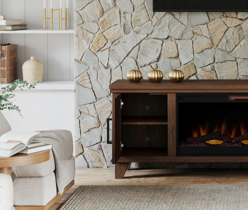 Realcozy 78-inch Sonoma Fireplace TV Stand, Handcrafted in USA, Real Wood, Fits TVs up to 90", Built-In Infrared Heater, Flame Customization, Minimal Assembly