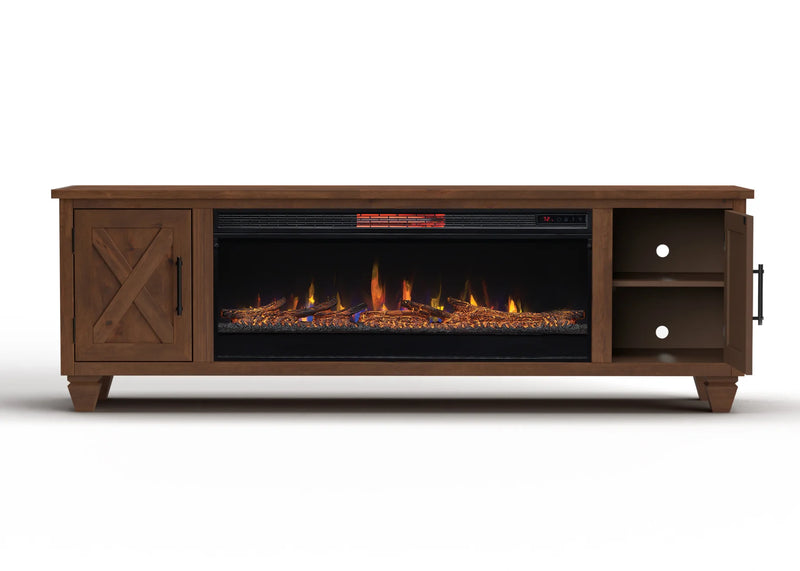 Realcozy 78-Inch Liberty Fireplace TV Stand, Handcrafted, Fits Up to 90" TV, Real Wood, Built-In Infrared Heater, Custom Flame Effects, No Assembly Required