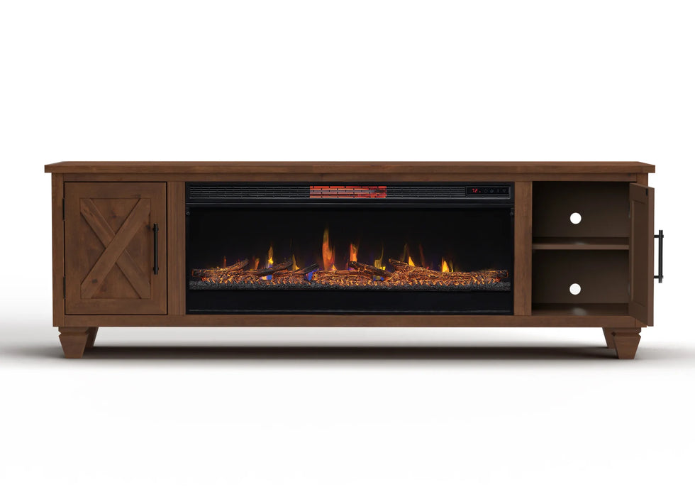 Realcozy 78-Inch Liberty Fireplace TV Stand, Handcrafted, Fits Up to 90" TV, Real Wood, Built-In Infrared Heater, Custom Flame Effects, No Assembly Required