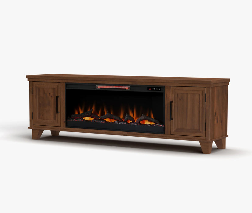 Realcozy 78-inch Sonoma Fireplace TV Stand, Handcrafted in USA, Real Wood, Fits TVs up to 90", Built-In Infrared Heater, Flame Customization, Minimal Assembly