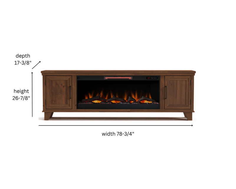 Realcozy 78-inch Sonoma Fireplace TV Stand, Handcrafted in USA, Real Wood, Fits TVs up to 90", Built-In Infrared Heater, Flame Customization, Minimal Assembly