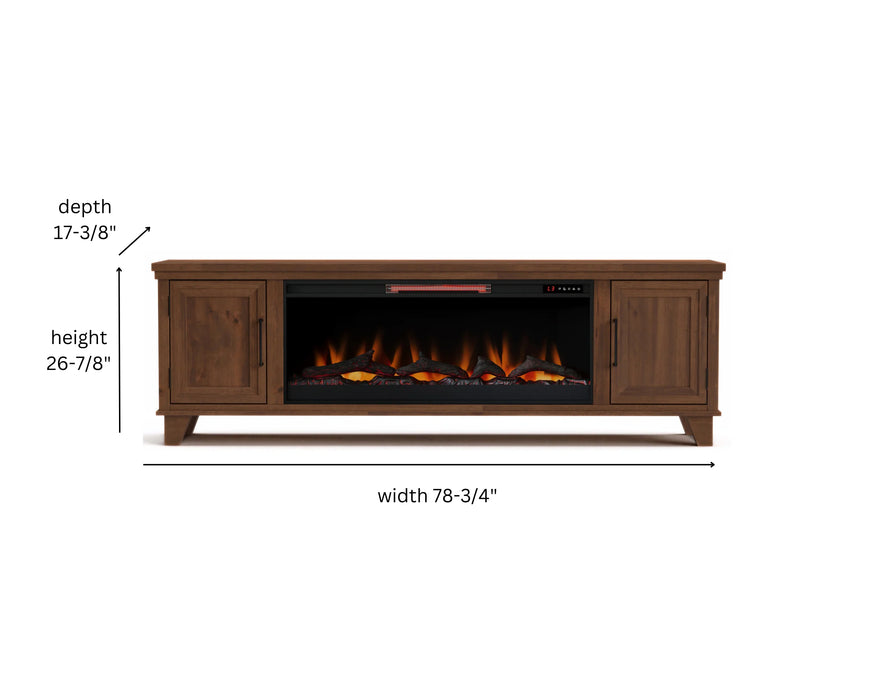 Realcozy 78-inch Sonoma Fireplace TV Stand, Handcrafted in USA, Real Wood, Fits TVs up to 90", Built-In Infrared Heater, Flame Customization, Minimal Assembly