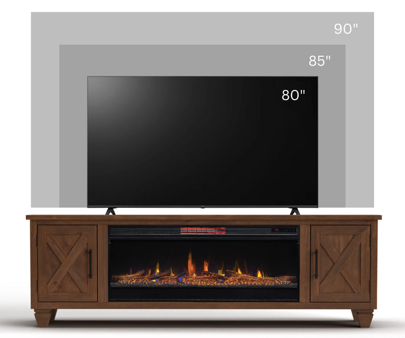 Realcozy 78-Inch Liberty Fireplace TV Stand, Handcrafted, Fits Up to 90" TV, Real Wood, Built-In Infrared Heater, Custom Flame Effects, No Assembly Required
