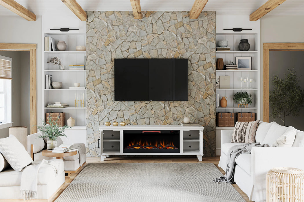Realcozy 78-inch Sonoma Fireplace TV Stand, Handcrafted in USA, Real Wood, Fits TVs up to 90", Built-In Infrared Heater, Flame Customization, Minimal Assembly