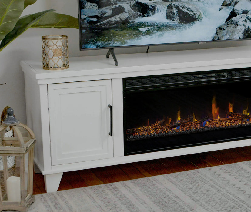 Realcozy 78-inch Sonoma Fireplace TV Stand, Handcrafted in USA, Real Wood, Fits TVs up to 90", Built-In Infrared Heater, Flame Customization, Minimal Assembly