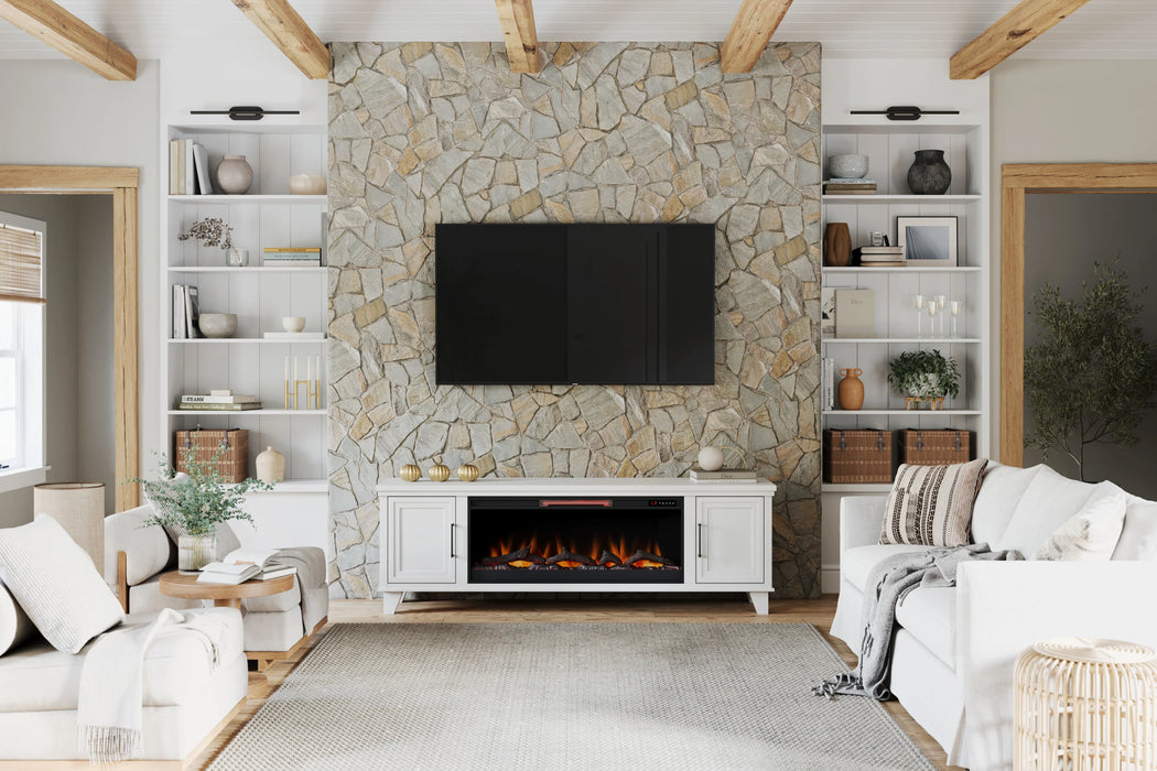 Realcozy 78-inch Sonoma Fireplace TV Stand, Handcrafted in USA, Real Wood, Fits TVs up to 90", Built-In Infrared Heater, Flame Customization, Minimal Assembly