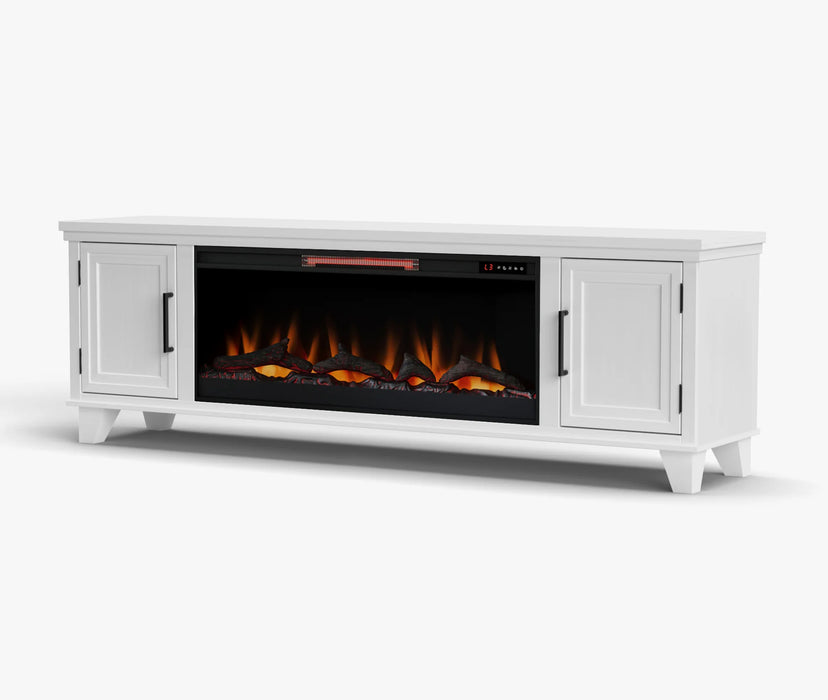 Realcozy 78-inch Sonoma Fireplace TV Stand, Handcrafted in USA, Real Wood, Fits TVs up to 90", Built-In Infrared Heater, Flame Customization, Minimal Assembly