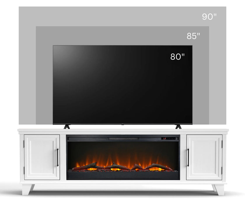 Realcozy 78-inch Sonoma Fireplace TV Stand, Handcrafted in USA, Real Wood, Fits TVs up to 90", Built-In Infrared Heater, Flame Customization, Minimal Assembly